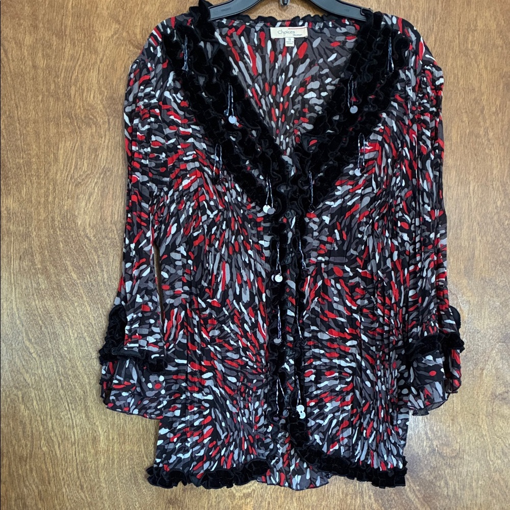 Choices Women's Button Down Shirt - Red, Black, Gray